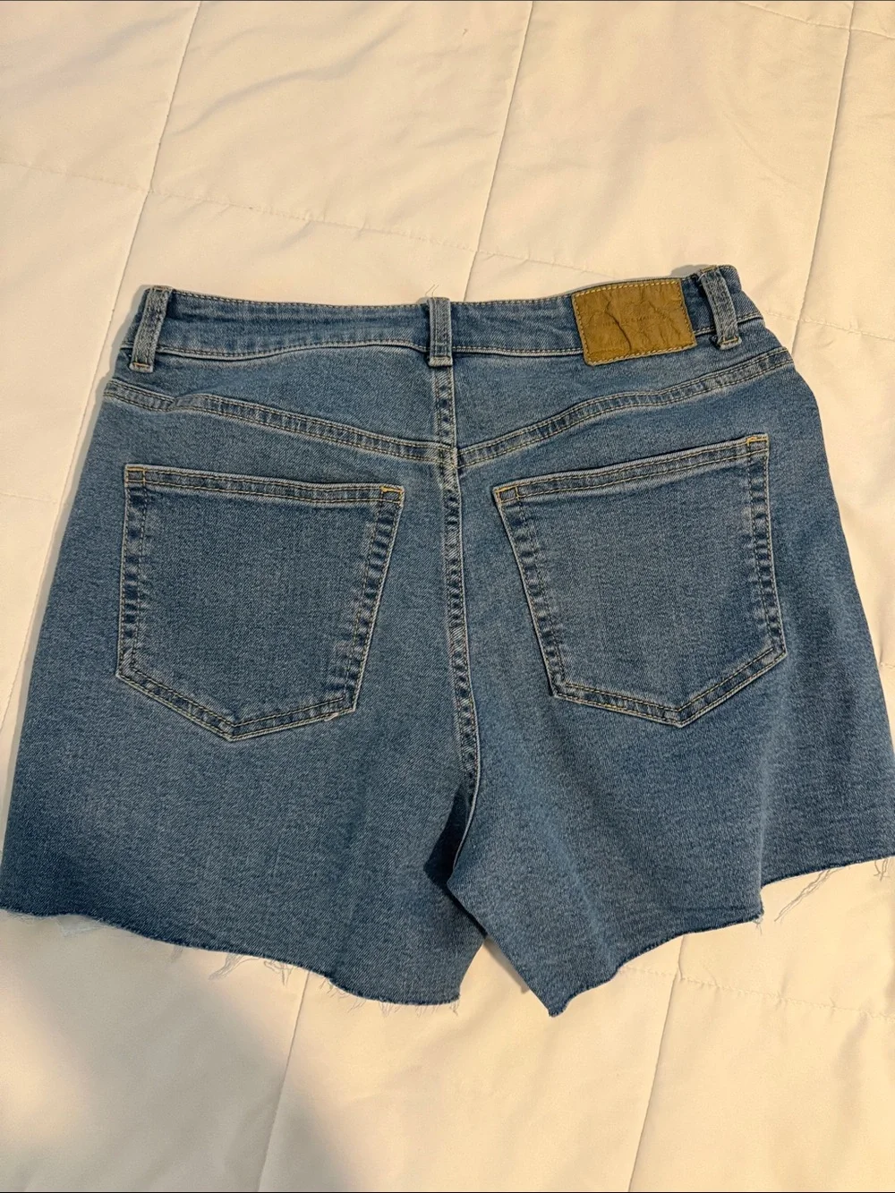 H&M Medium Blue Frayed-Hem Denim Shorts